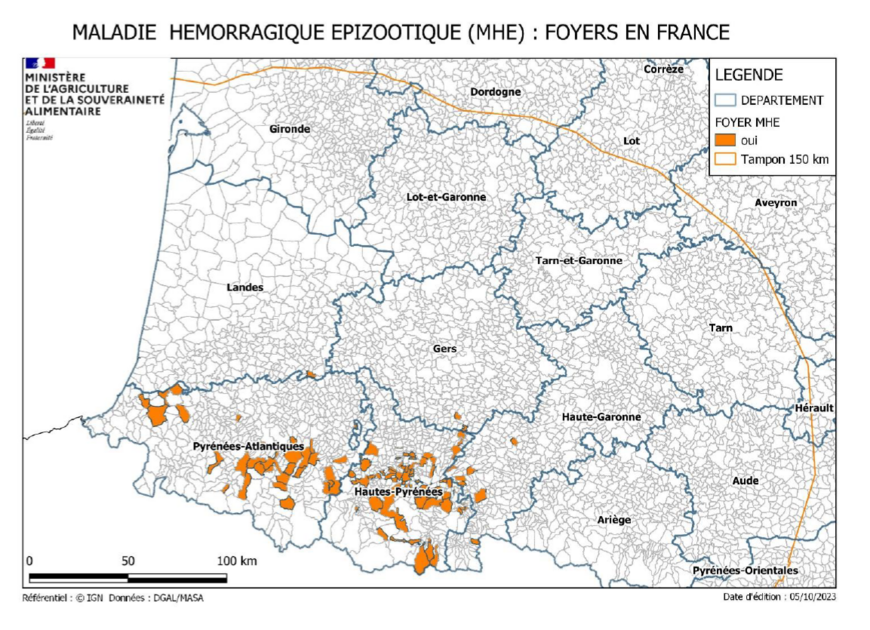 New Outbreaks of Epizootic Hemorrhagic Disease Detected in South-West France