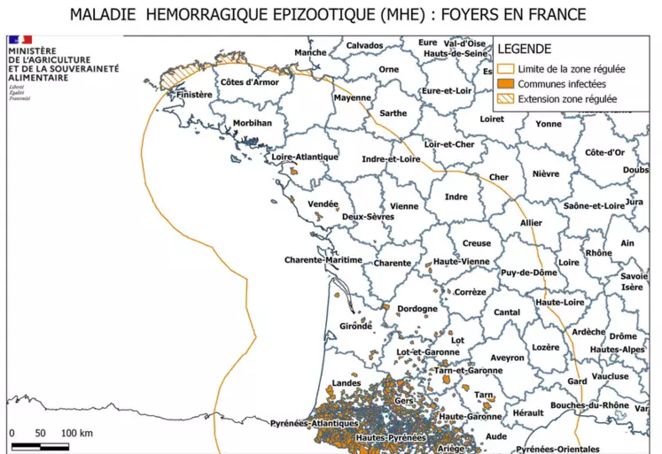 Carte des foyers de MHE en France au 25 avril 2024