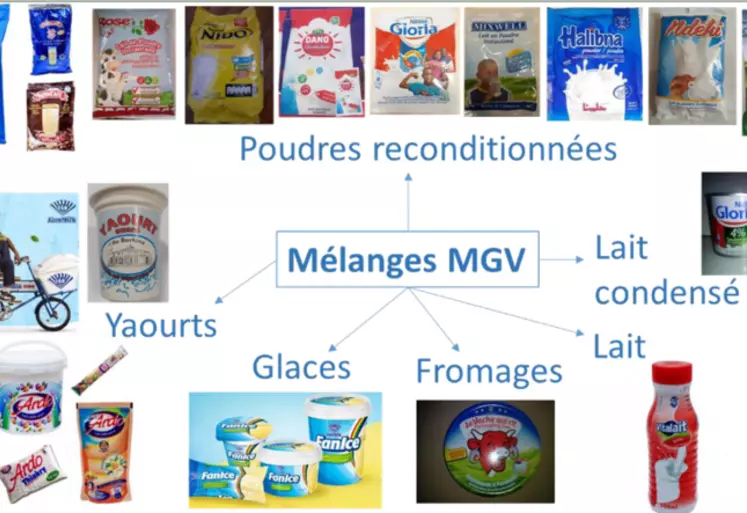 Gamme de produits lactés fabriqués à base de mélange de lait écrémé et de matière grasse végétale en poudre.