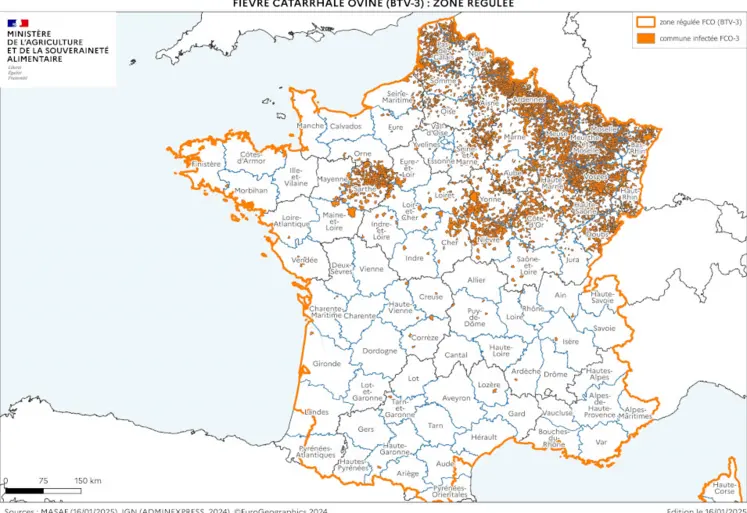 Carte de la zone régulée FCO 3 en date du 16 janvier 2025.