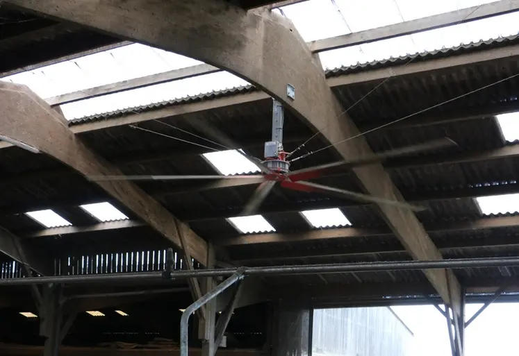 <em class="placeholder">ventilateur à pale horizontale, créant un flux d&#039;air vertical dans une stabulation pour vaches laitières</em>