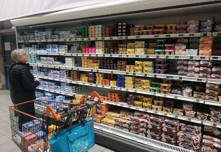 <em class="placeholder">rayon de supermarché avec des produits laitiers ultra-frais</em>