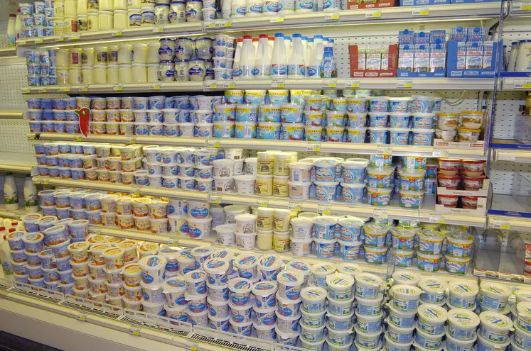 rayon de supermarché produits laitiers frais