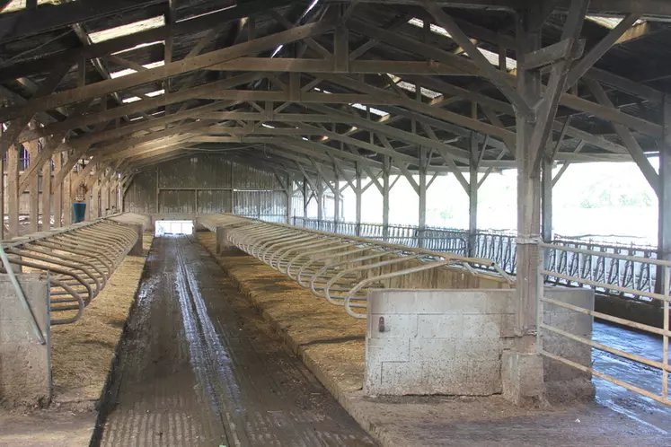 La stabulation a été équipée de 111 logettes avec matelas et tapis en 2015. Les vaches y restent la nuit deux à trois mois par an. © F. Mechekour