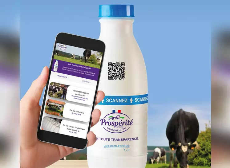 La nouvelle bouteille de lait et l'application mobile.  © Prospérité fermière ...
