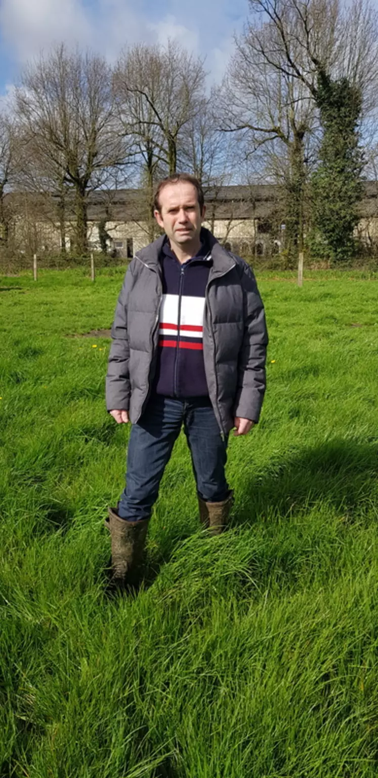 Ludovic Trolard, 235 vaches en bio, en Loire Atlantique. "L'herbe ne manque pas pour impossible de sortir les animaux sur les parcelles à la mi-mars vu les sols sont gorgés d'eau." © DR
