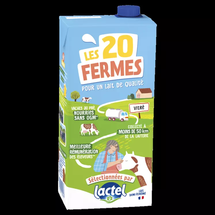 Le nouveau packaging met en avant l’origine du lait issu de vingt fermes.