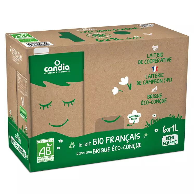 pack de six briques de lait Candia écoconçues