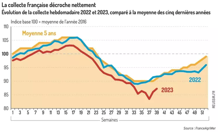 La collecte laitière française dévisse davantage en septembre