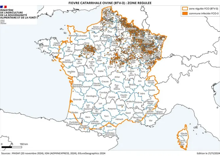 Carte de la zone régulée FCO 3 au 21 novembre 2024.