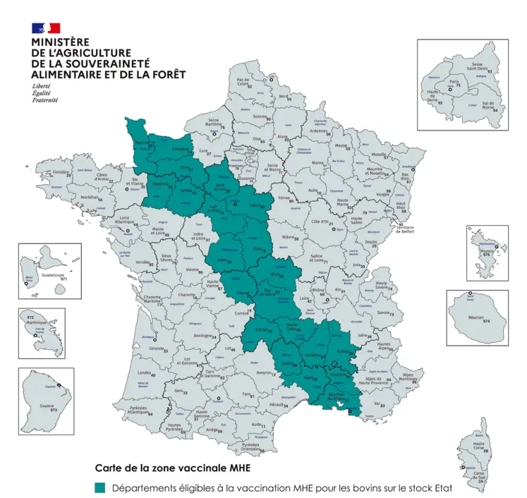 Cartographie de la zone vaccinale MHE en date du 13 décembre 2024