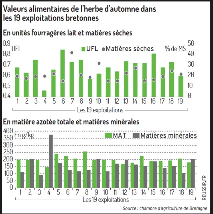 graphique des valeurs alimentaires de l'herbe d'automne