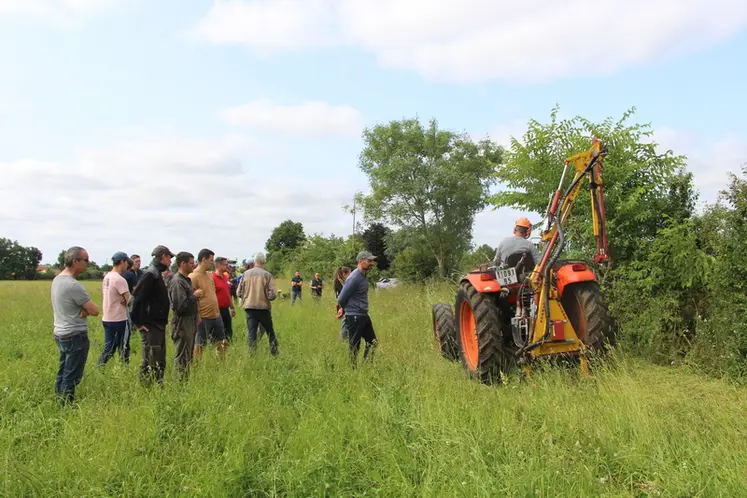 <em class="placeholder">groupe d'éleveurs assistant à une démonstration d'entretien de la végétation autour des clôtures. </em>
