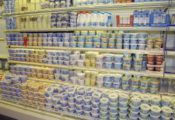 rayon de supermarché produits laitiers frais