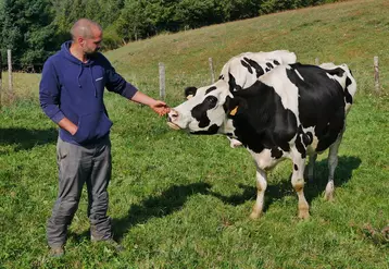 Eleveur avec sa vache remise de la FCO 