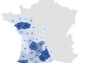 Cartographie du nombre de foyers déclarés MHE par département, en date du 13 mars 2025.