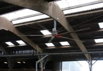 <em class="placeholder">ventilateur à pale horizontale, créant un flux d&#039;air vertical dans une stabulation pour vaches laitières</em>
