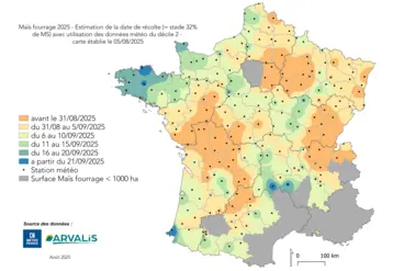 carte des dates prévisionnelles de récolte de maïs fourrage