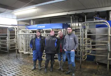 <em class="placeholder">Éleveurs et leur conseiller devant les robots de traite</em>