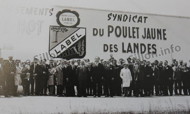 file-En 1968, trois ans après l’obtention du label rouge, les membres du syndicat du poulet jaune des Landes se réunissaient à Saint-Sever devant l’outil d’abattage créé en 1962.