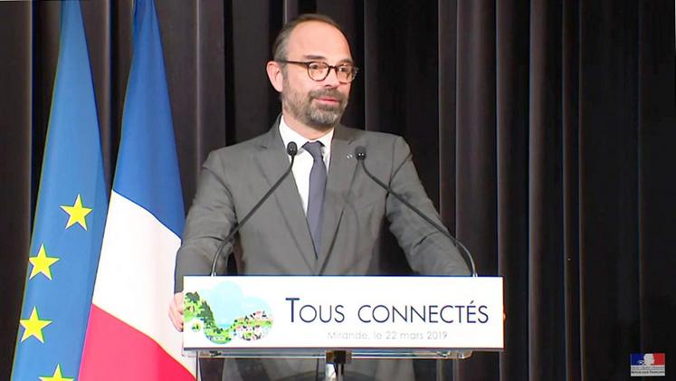 file-Le Premier ministre, Édouard Philippe, a fait un point d’étape sur le plan du gouvernement en matière de couverture numérique des territoires, lors d’un déplacement à Mirande, dans le Gers.