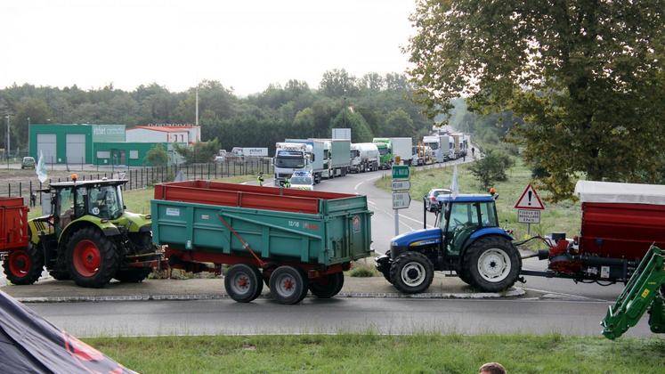 file-À l'appel de la FDSEA et des Jeunes Agriculteurs, les éleveurs landais de volailles et palmipèdes ont bloqué le rond-point sud de Tartas sur la N824