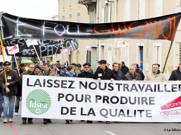 file-Les agriculteurs en colère, accompagnés d'une trentaine de tracteurs, ont défilé dans les rues de Mont-de-Marsan. Â© Le Sillon