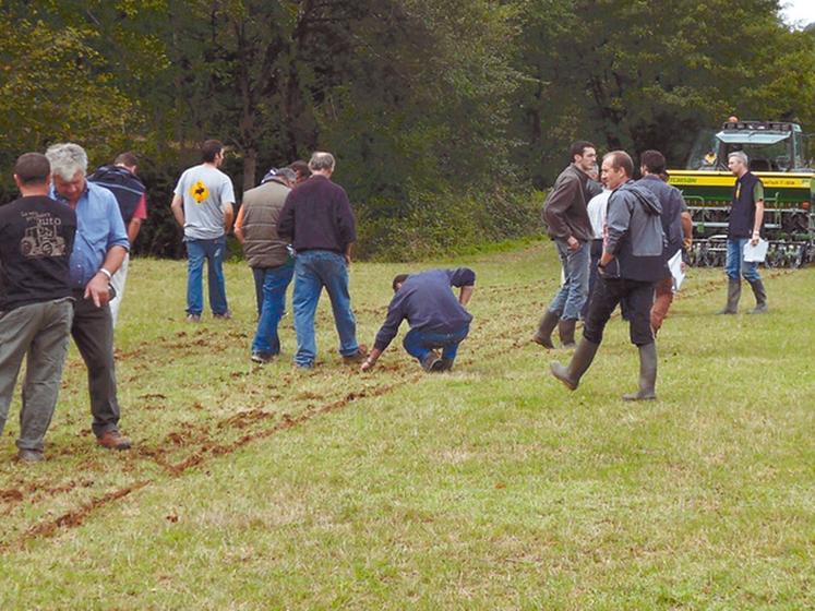 file-Les participants à  cette journée technique ont pu mesurer l'intérêt du sursemis  qui permet aux éleveurs d'améliorer le couvert des prairies tout en continuant de les exploiter Â© Chambre d'agriculture 64