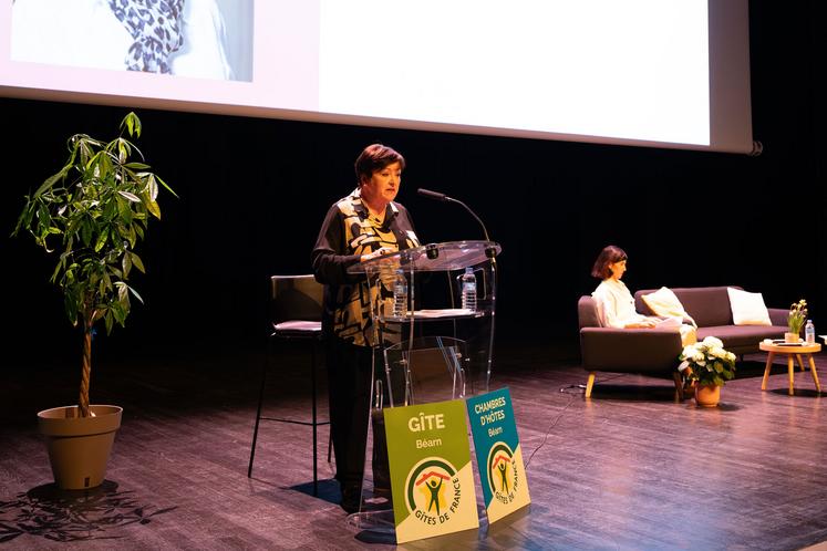 Marie-Josée Nousty sur la scène de l'espace Chambaud