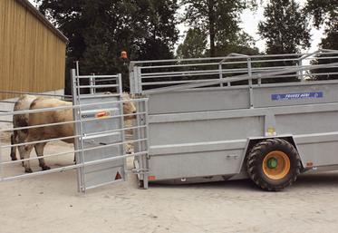 file-Pour le transport de gros bétail, le véhicule comporte sur l'avant, les côtés et l'arrière des panneaux pleins de 1,40 mètre de haut. Des barrières et des dispositifs «pose-à -terre» peuvent faciliter la montée des animaux. Â© Réussir