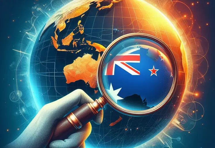 le globe terrestre avec une loupe posée sur la nouvelle-zélande et l’australie, style art numérique 