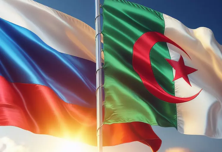 un drapeau russe et un drapeau algérien cote à cote