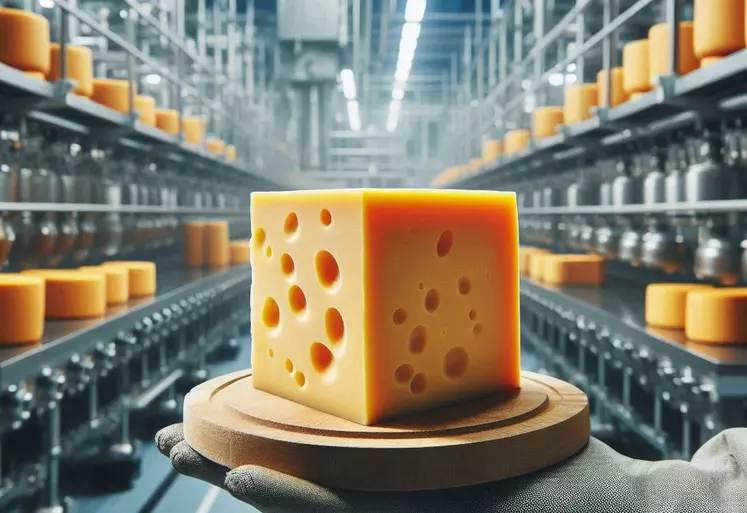 un cheddar en gros plan dans une usine moderne de fromages 