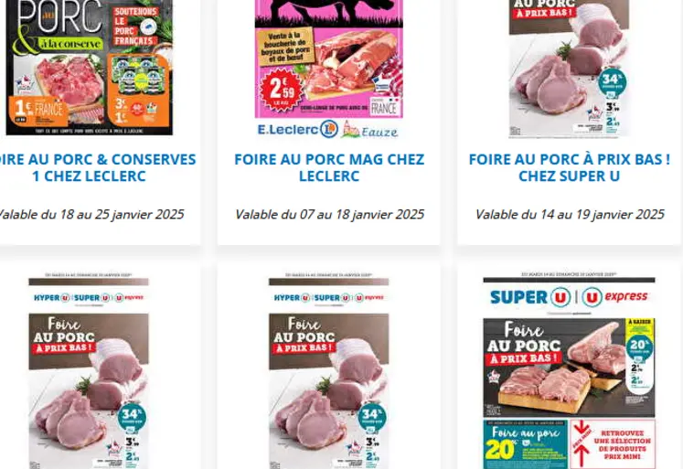 Six catalogues de promotions sur le porc 