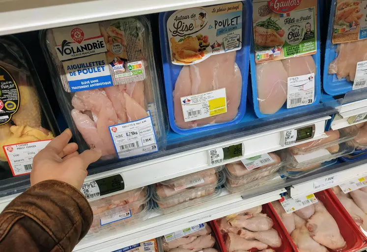 Acte d'achat de poulet en barquette en magasin