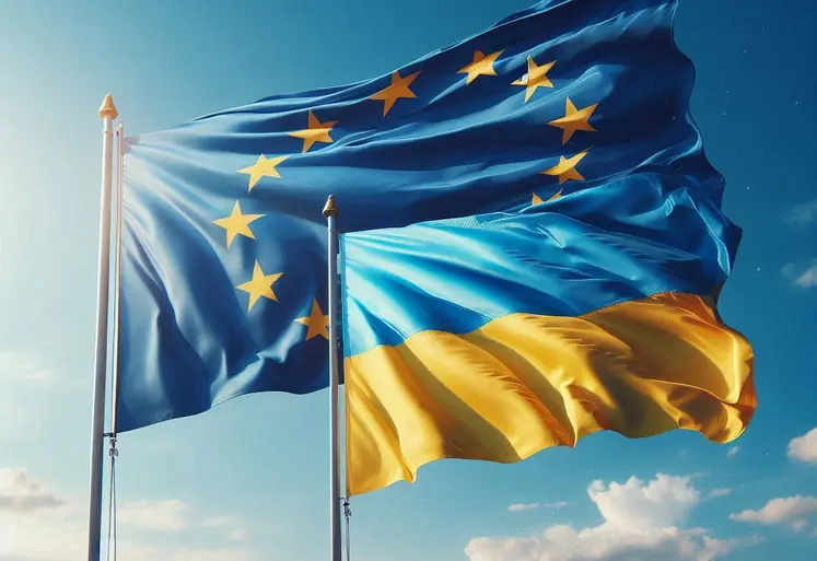le drapeau de l'union européenne et le drapeau de l'ukraine côte à côte