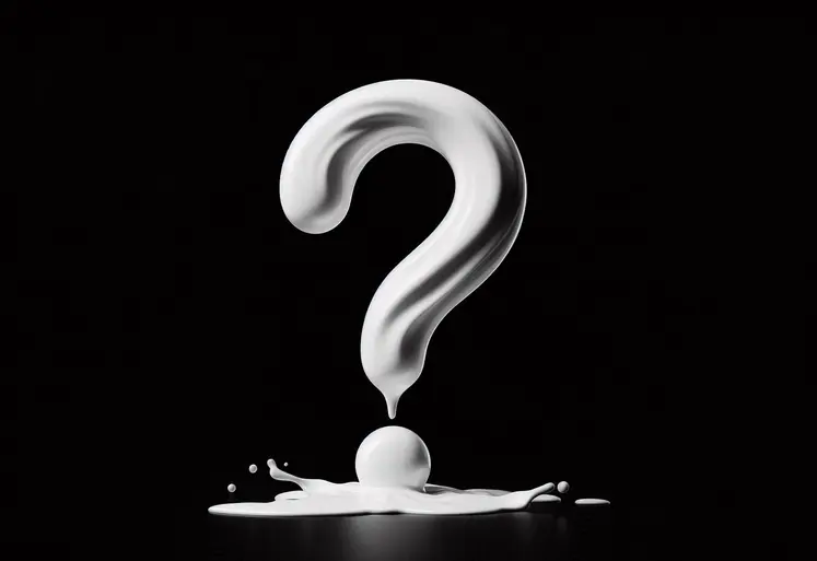 un point d'interrogation fait de lait renversé sur fond noir