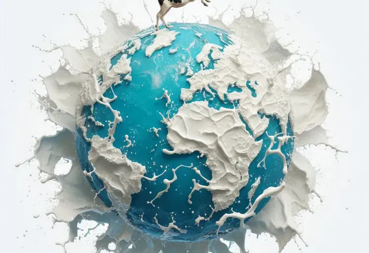 vache qui saute sur une planète dont les continents sont en lait