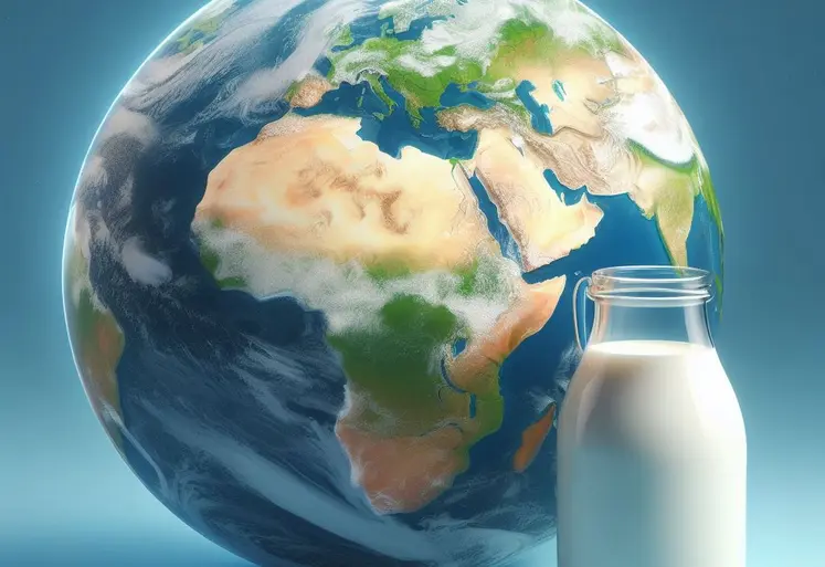 bouteille de lait devant la planète terre