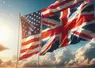un drapeau des etats-unis et un drapeau du royaume uni flottent au vent cote sur fond de ciel bleu 