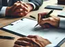 mains qui signent un contrat sur un bureau