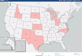Carte des états ayant rapporté des cas de grippe aviaire chez des bovins