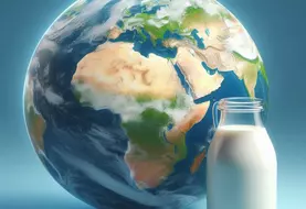 la planéte terre, au premier paln une bouteille de lait