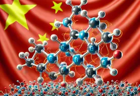Une image représentant une molécule de lysine devant un drapeau chinois.