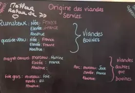 panneau affichage origine viande en restaurant