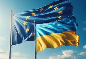le drapeau de l'union européenne et le drapeau de l'ukraine côte à côte