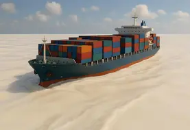 un bateau porte conteneur qui navique dans une mer de lait 