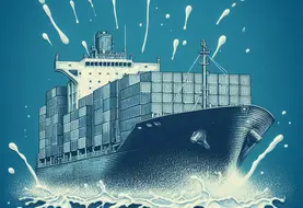 bateau porte conteneur dessiné en lait