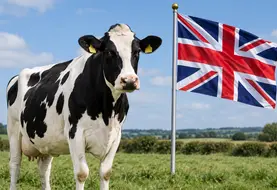 Vache et drapeau britannique à la campagne
