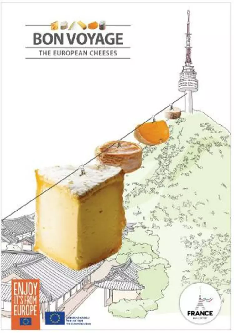 Pour les pays matures,
l'accroche utilisée « Bon
voyage » est une invitation
au voyage par la diversité
des fromages européens.